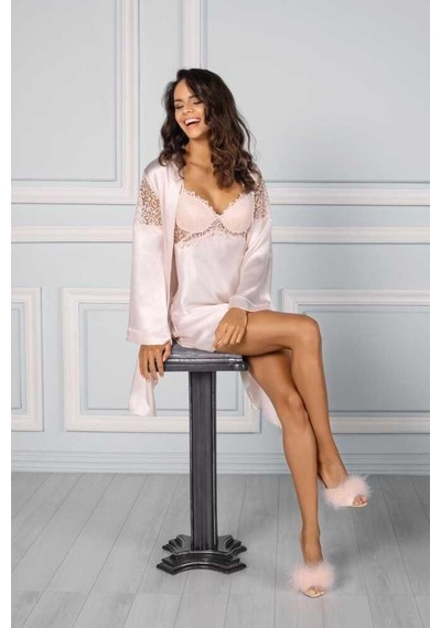 Pierre Cardin 6'lı Saten Gecelik Sabahlık Çeyiz Seti 6955 İnci İnci