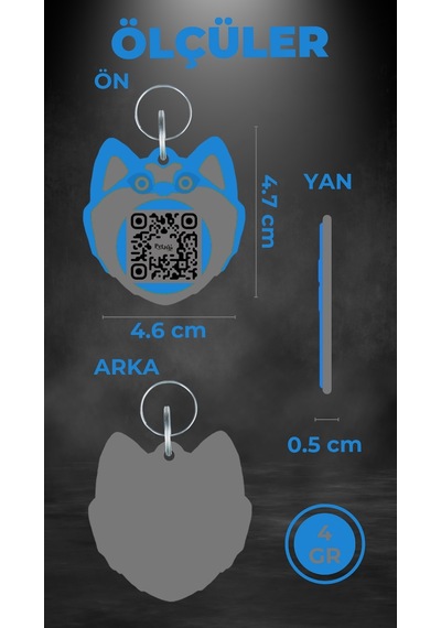 Petjoo 19.Hachiko Gri-Mavi Qr'lı Köpek Künyesi