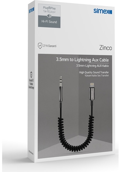 Simex 77 Plus SA-01 Zinco Kumaş Spiralli AUX Kablosu