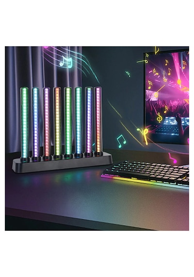 Sese Duyarlı Rgb Ambiyans Çubuğu Kumandalı Müzik Ritmik Ekolayzer Masaüstü Aydınlatma Siyah