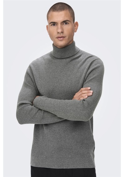 Only & Sons Onsphil Reg 12 Struc Roll Neck Knit Noos Erkek Gri Kazak - 22023202 Gri