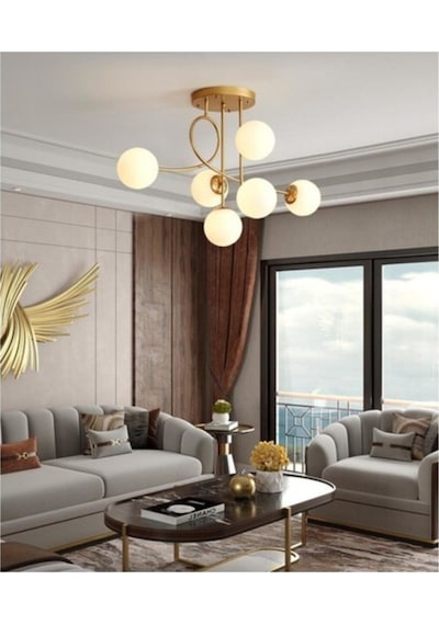 Pare Model Modern Spor Gold 6'lı Glop Beyaz Camlı Avize