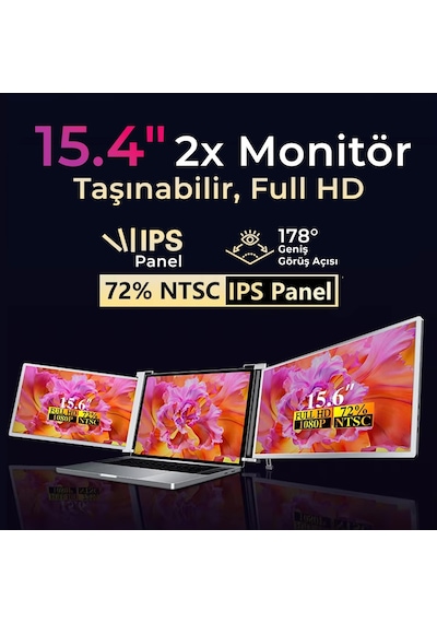 Npo Npm20 30 MS 60 Hz 15.4" FHD 1080p Ips Type-c Taşınabilir Dizüstü 2'li Monitör Çoklayıcı Notebook Monitör