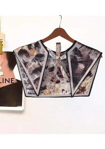 Walkenzo Damgalı Leopar Desenli Bağlamalı Modern Kadın Omuz Şalı Gri