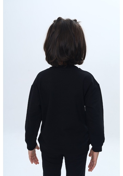 Toontoy Kız Çocuk Mini Kalp Baskılı Sweatshirt Siyah