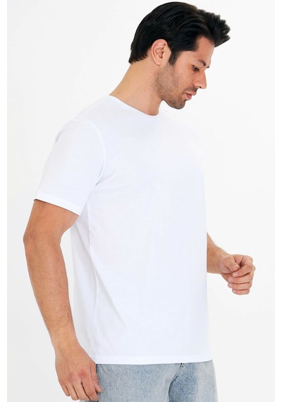 Trendhill Erkek Beyaz Pamuklu Bisiklet Yaka Büyük Beden T-shirt Byz5014b