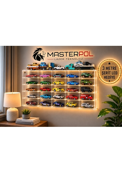 25 Li - 1/64 Ölçekli Kapaklı Şeffaf 25 Li Koleksiyon Araba Rafı Araç Standı Klasik Model Pleksi Akrilik