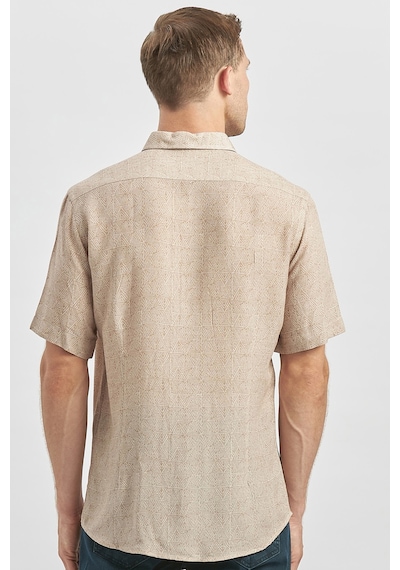 İmza Bej Kısa Kollu Düğmeli Yaka Biyeli Keten Casual Slim Fit Dar Kesim Gömlek 1004240242 Bej