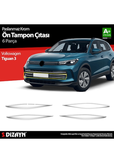 S-dizayn Vw Tiguan 3 Krom Ön Tampon Çıtası 6 Prç. 2024 Üzeri A+ Kalite