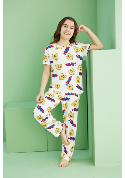 Siyah İnci Pamuklu Bisiklet Yaka Örme Pijama Takım25107157 Ekru