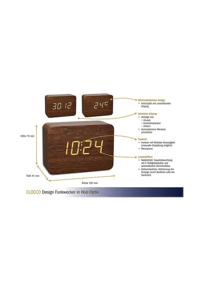 Tfa Dostmann Design Funk-wecker Holz-optik Clocco'da, 60.2549.08, Kunststoff, Braun/turuncu High Quality En Iyi Kalite Aydınlatma