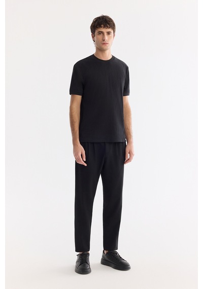 Avva Erkek Siyah Bisiklet Yaka Pamuklu Elastan Regular Fit T-shirt A61y1023