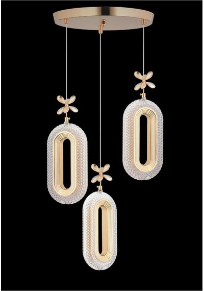 3'li Gold Kaplama Sarkıt Led Salon Avize 3 Renk Ledli Gold