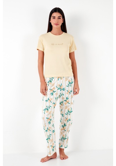 Lela Regular Fit Bisiklet Yaka Kısa Kollu Bayan Pijama Takımı 65770105 Sarı