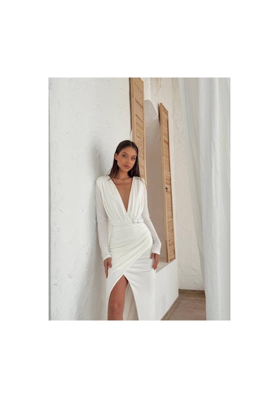 Can Çapar Kadın Abiye Derin Degaje Yaka Likralı Kemer Detaylı Bodycon Maxi Elbise - Abiye & Mezuniyet Elbisesi Beyaz Can Çapar Kadın Abiye Derin Degaje Yaka Likralı Kemer Detaylı Bodycon Maxi Elbise - Abiye & Mezuniyet Elbisesi Beyaz
