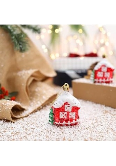 3 Adet 8.5 Cm Yılbaşı Dağ Evi Dilek Ev Çam Ağacı Süsü Parti Yılbaşı Süslemeleri,kırmızı 3492023275638 Genel
