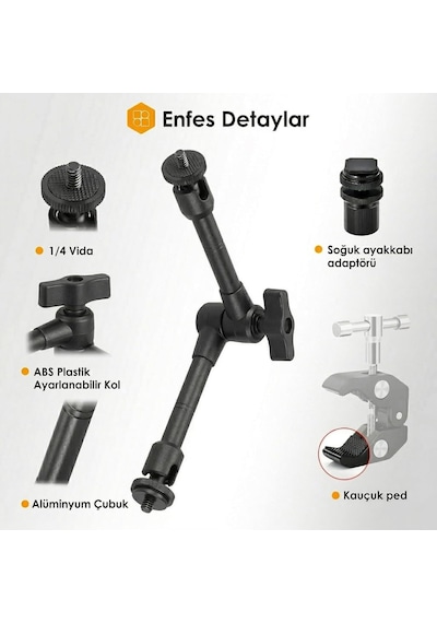 Profesyonel Magic Arm Dslr Kamera Tutucu Süper Kelepçeli Mengene Stand, 1/4 3/8 Dişli Flaş Pabuçlu Esnek Mafsallı