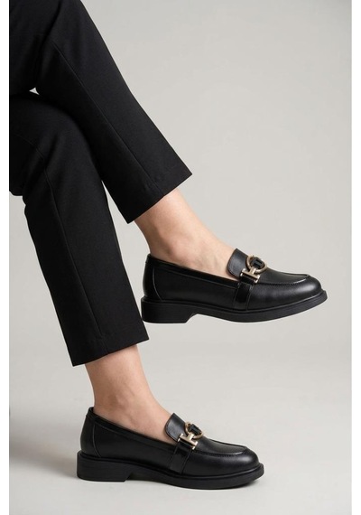 Pisagor Ps-029 Kadın Hakiki Deri Günlük Loafer Ayakkabı Sıyah