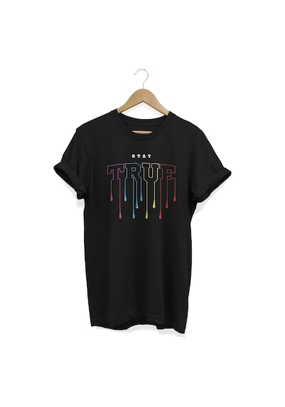 Stay True Baskılı Siyah T-shirt Siyah