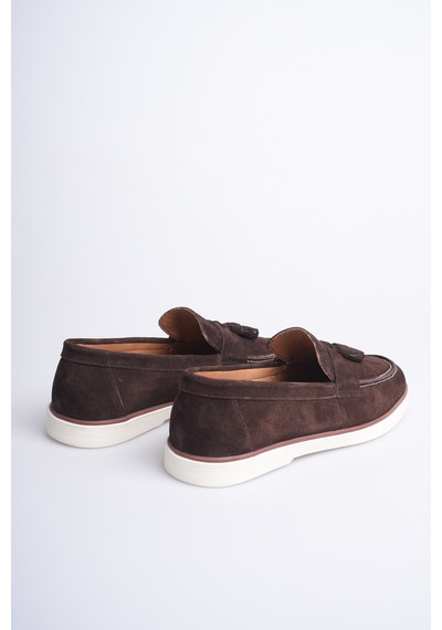 Fame Step Hakiki Deri Erkek Loafer Ayakkabı Süet Günlük Rahat Casual Mokasen Püsküllü Siena Kahverengi