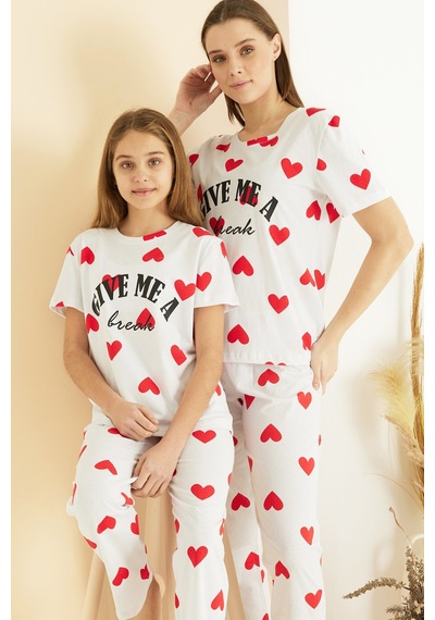 Siyah İnci Pamuklu Bisiklet Yaka Örme Pijama Takım25107148 Ekru