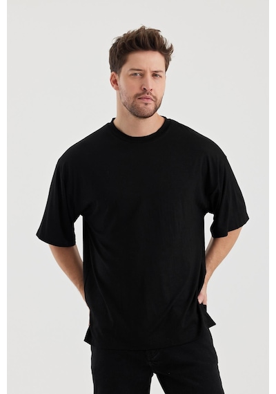 Alexander Gardi Alexandergardı Yırtmaçlı Basic Oversize T-shirt Un-70418 Siyah