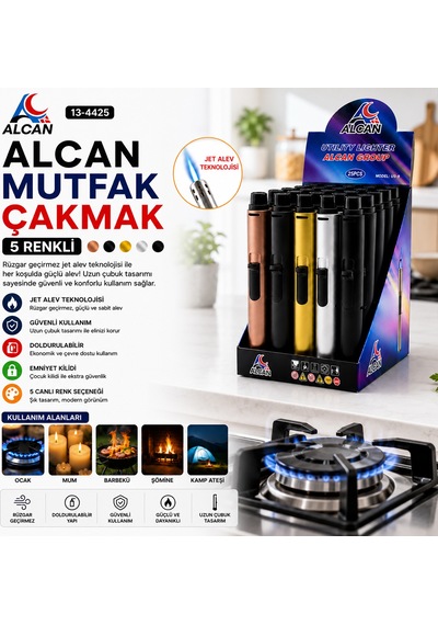Rüzgar Geçirmez Izgaralı Mutfak Ocağı Çakmak - Renkli 1 Adet Çok Renkli