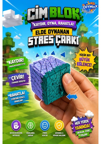Voksel Fidget Çim Küp 3.5cm Pixel Art Kaydırmalı Stres Oyuncağı El Oyuncağı - Gri