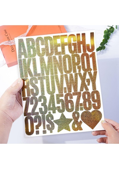 Simli Harf Ve Rakam Sticker Seti Kendinden Yapışkanlı Alfabe Etiketleri 5 Cm Çok Renkli