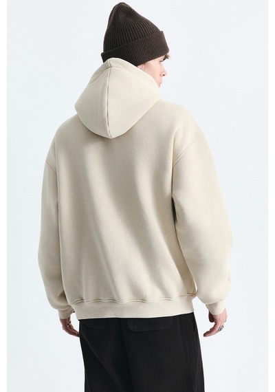 Vamos Numara Baskılı Oversize Sweatshirt Bej