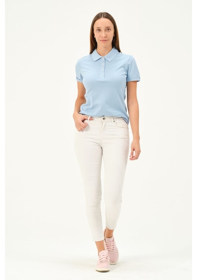 Msw Kadın Kısa Kollu Regular Fit Polo Yaka T-shirt Açık Mavi