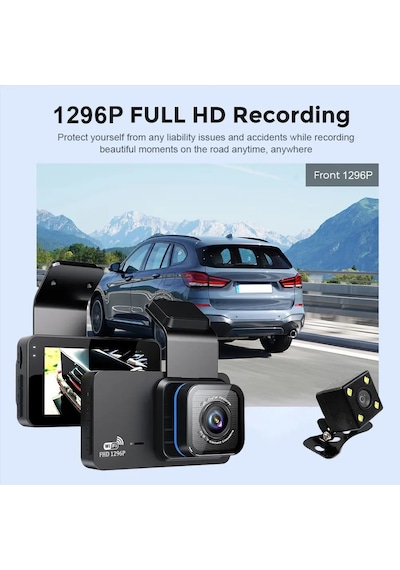 Çift Lens 1296p Süper Hd Araç İçi Kamera Wifi Arka Görüşlü