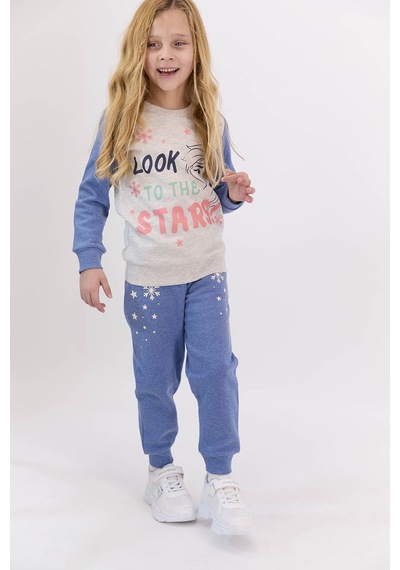 Frozen Lisanslı Look The Stars İndigo Kız Çocuk Eşofman Takımı Bej Melanj