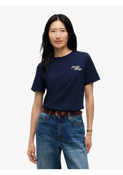 Tommy Hilfiger Scrıpt New Reg C-nk S/s Tshırt Kadın Mavi T-shirt - Ww0ww52360