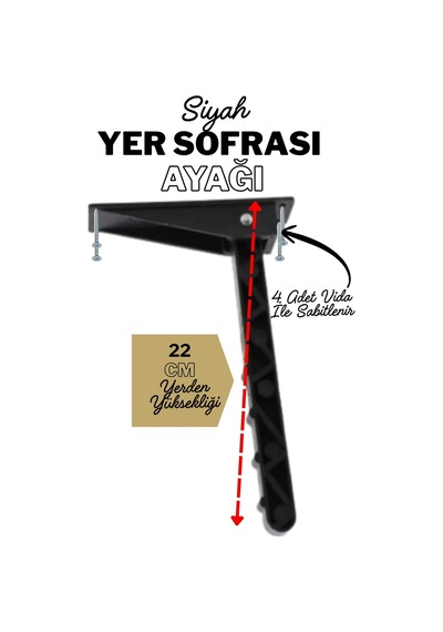 4 Adet Yer Sofrası Ayağı 22 Cm Siyah Plastik Katlanır Sofra Ayağı Yer Sofrası Sini Altı Ayak 22 Cm Siyah Siyah