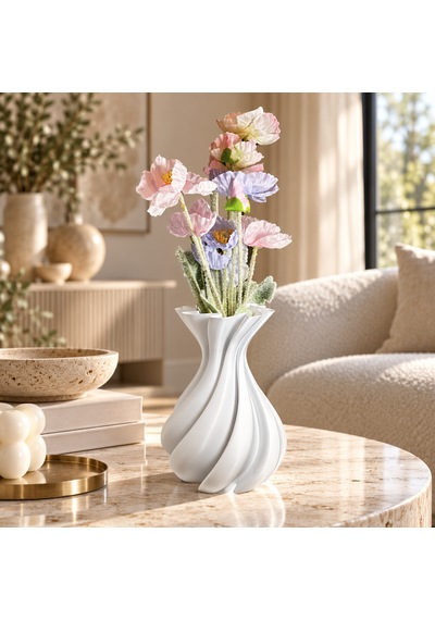 Silk Wave Spiral Bioplastik Vazo Kırılmaz Dekoratif Modern Minimalist Ev Aksesuarı Beyaz