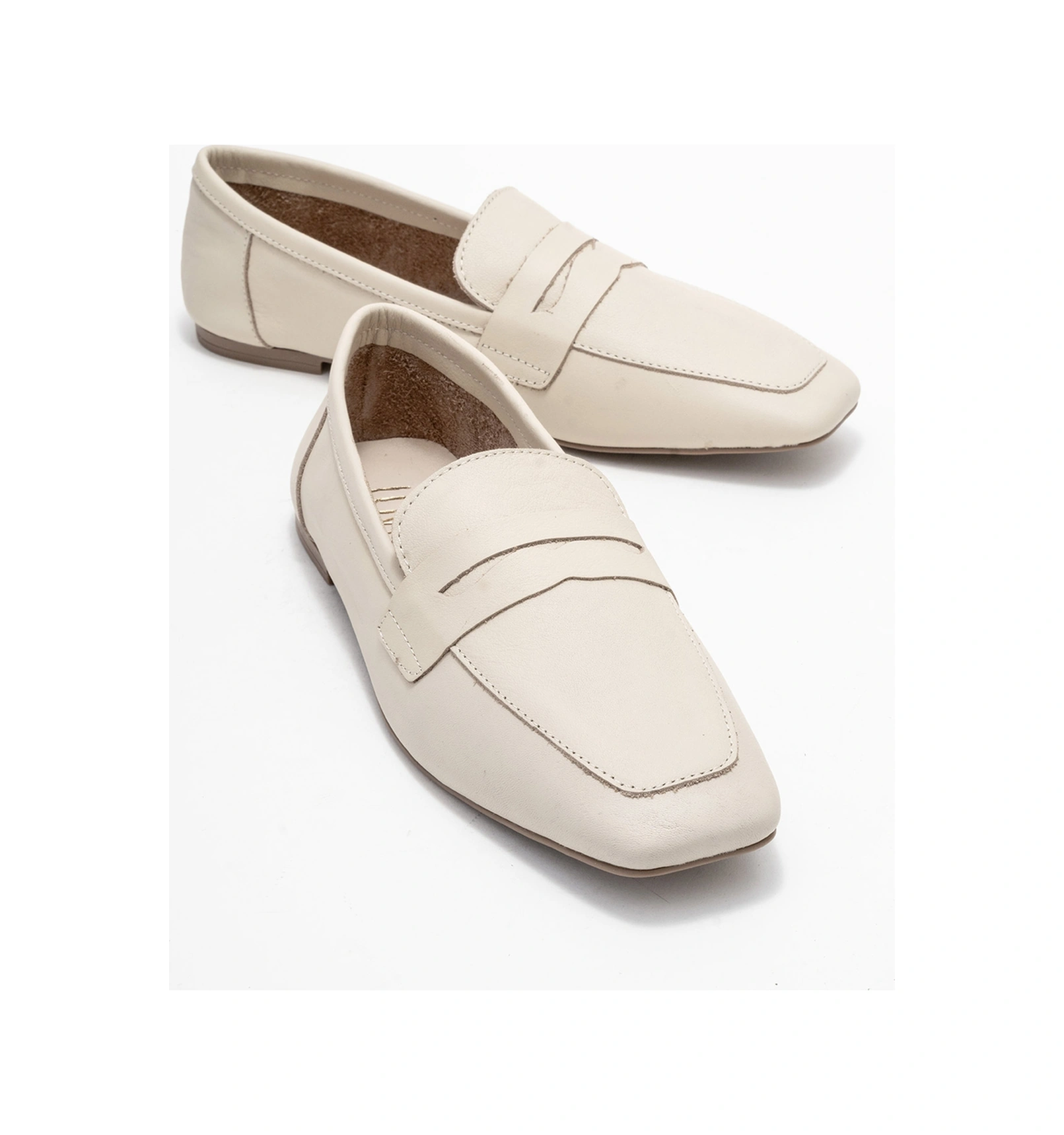 Luvishoes Luvi Shoes Morne Ekru Bej Cilt Hakiki Deri Kadın Loafer Ayakkabı Bej - Ekru