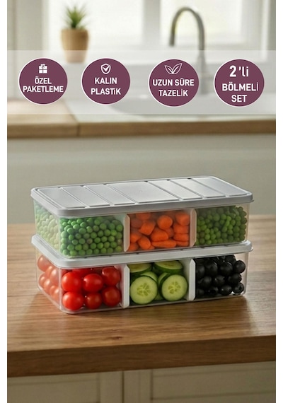Selka Home 2 Adet 2 Lt. Nora Bölmeli  Organizer Buzdolabı Buzluk Düzenleyici Saklama Kabı