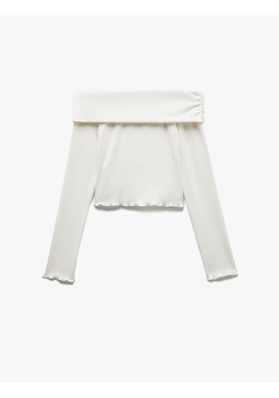 Koton Omzu Açık Slim Fit Viskon Karışımlı Kaşkorse Uzun Kollu Tişört Ekru 5sal10735ık Ekru