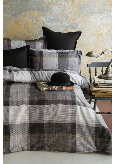 Dunloe Black 210 Tc 83 Tel Dijital Pamuk Saten Nevresim Takımı Aile Seti