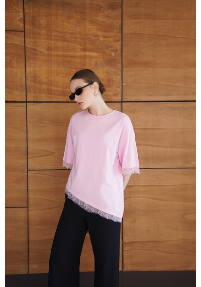 Verymoda Dantel Detaylı Tişört D2956 Pembe