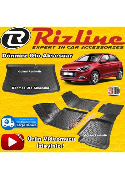 Hyundai I20 3D Paspas+Bagaj Havuzu Siyah 2014-2019 Arası Rizline N11.22134