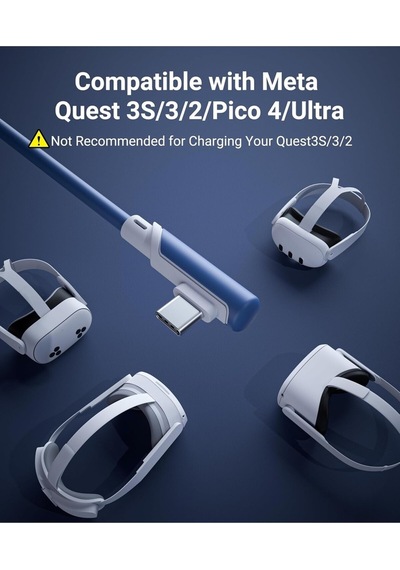 5 M Usb-c Vr Kablo Quest2/quest Pro/pico 4 Uyumlu Yüksek Hızlı Bağlantı Kablosu Mavi