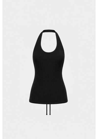 Suud Collection Siyah Estel Halter Dökümlü Triko Bluz