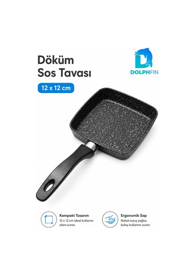 12x12 Cm Kare Döküm Sos Tavası Mini Tava Ergonomik Saplı Siyah