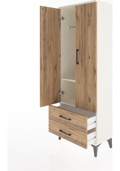 Arges Dolap 2 Raflı 2 Çekmeceli Tek Askılı 60x30x163 Aytaşı-çam Aytaşı