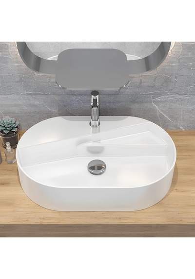 Seramiksan Livello Tezgah Üstü Yuvarlak Batarya Delikli Lavabo 65 CM
