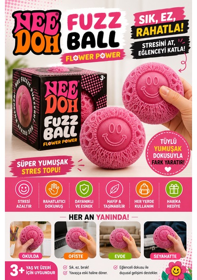 Fuzz Ball Kadife Dokulu Sukuşi Needoh Stres Topu Squishy Oyuncak Yumuşak Sıkma Oyuncağı Pembe