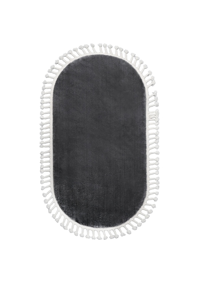 DijiDekor Koyu Gri Oval Post Dokuma Halı Saçaklı Peluş Yumuşacık Kaymaz Antibakteriyel