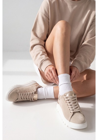 Luvi Shoes Bono Bej Süet Hakiki Deri Kadın Günlük Spor Ayakkabı